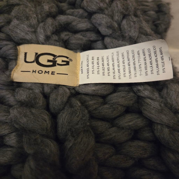 UGG Home Gray Chunky Knit Large Size Wool Throw Blanket - Picture 2 of 7